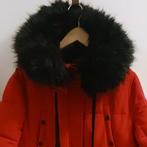 Bcbgmaxazria red winter jack with faux black fur